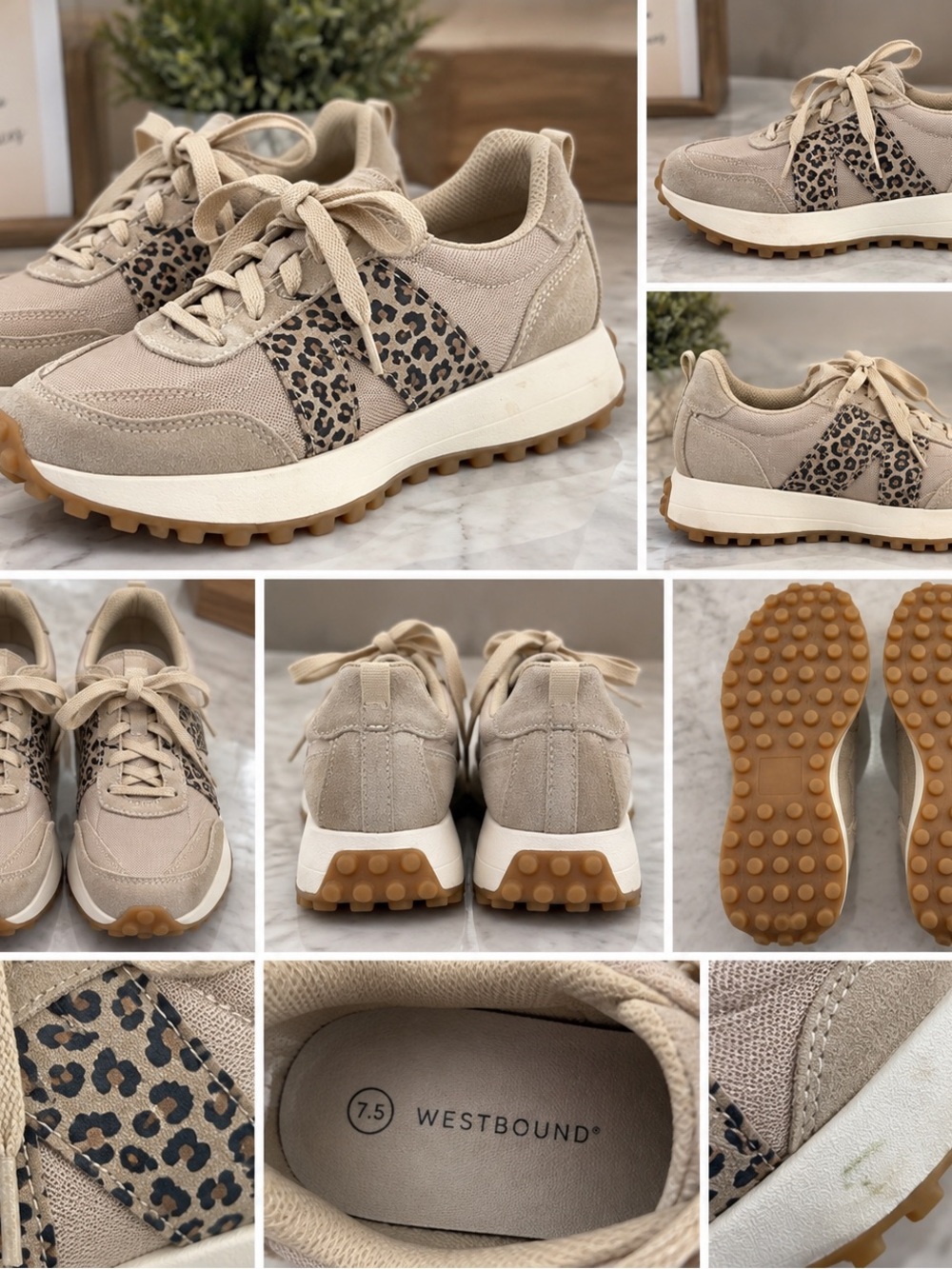 New Balance Beige Sneakers with Leopard Accent